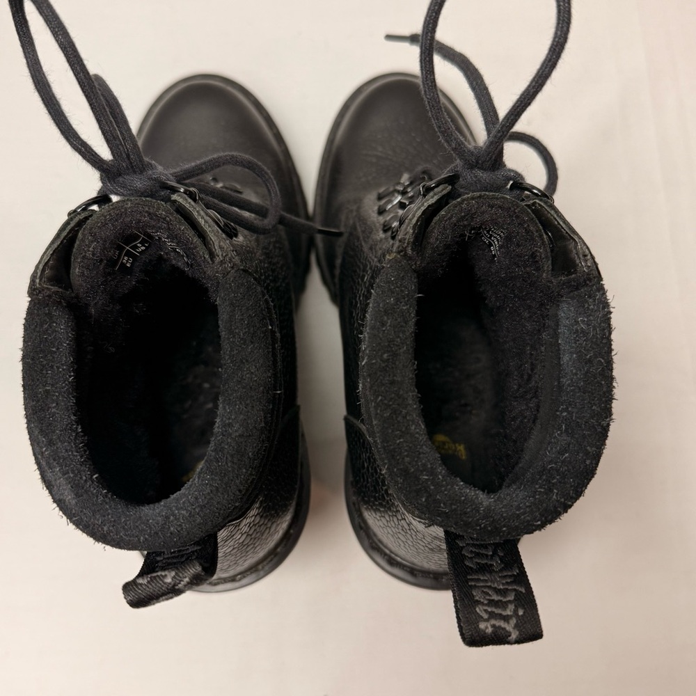 Dr Martens Women Persephone FL 6 Eye Blk Pebbled Leather Ankle Heeled Boots Sz 5 - Picture 12 of 14